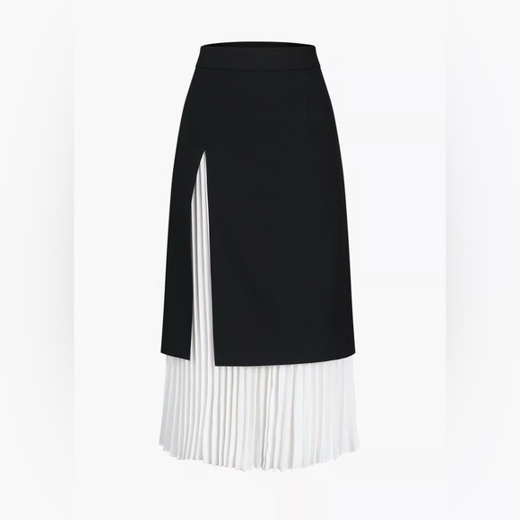 Dresses & Skirts - NWT Commense Pleated Midi Skirt Black White Color Block Layered Skirt size L